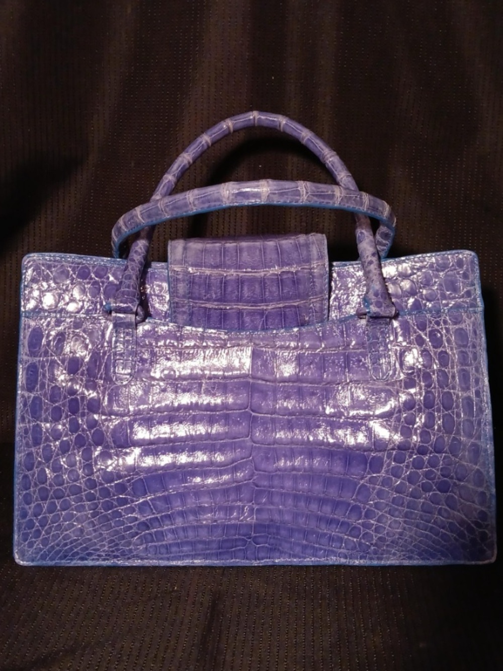Blue Croc-Embossed Style Structured Bag Top-Handle Purse